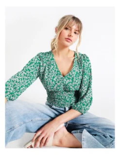 ONLY Fuchsia Life Crop Smock Top In Viridis