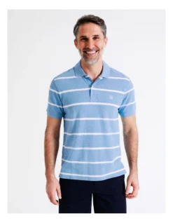 Hugo Stripe Polo In Light Blue