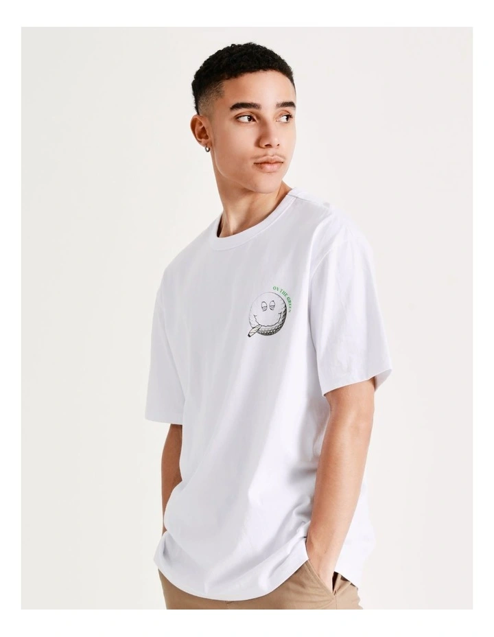 On The Green Placement Print Oversized Short Sleeve Tee In White 3 On The Green Placement Print Oversized Short Sleeve Tee In White