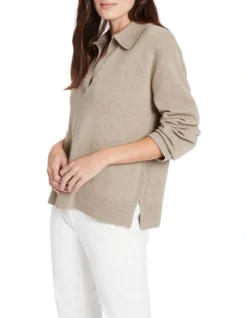 Dasha Open Neck Knit In Beige