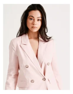 Double Breasted Blazer European Linen Blend In Blush Pink -Myer Fashion Store 919875790 4 1 720x928