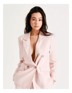 Double Breasted Blazer European Linen Blend In Blush Pink -Myer Fashion Store 919875790 7 720x928