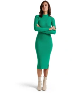 Sierra Column Midi Knit Dress In Green