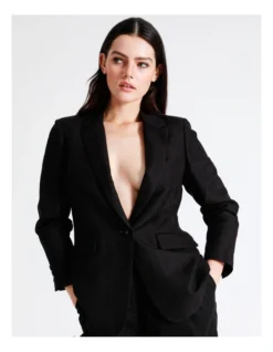 Basque Essential Summer Linen Blend Blazer In Black