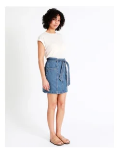 Recycled Blend Belted Denim Skirt In Pool Blue -Myer Fashion Store 924767020 7 1 720x928