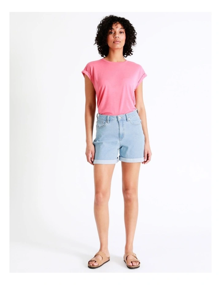 Recycled Blend Cuffed Denim Short In Tidal Blue 3 Recycled Blend Cuffed Denim Short In Tidal Blue