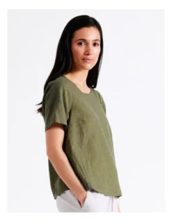 Regatta European Linen Blend A-Line Short Sleeve Top In Khaki/Navy Crossdye -Myer Fashion Store 925109830 2 720x928