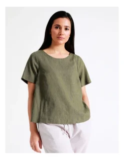 Regatta European Linen Blend A-Line Short Sleeve Top In Khaki/Navy Crossdye -Myer Fashion Store 925109830 6 720x928
