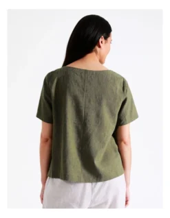 Regatta European Linen Blend A-Line Short Sleeve Top In Khaki/Navy Crossdye -Myer Fashion Store 925109830 7 720x928