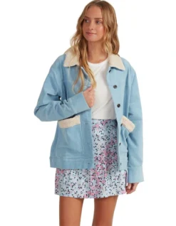 Roxy Almost Famous Corduroy Trucker Jacket In Blue