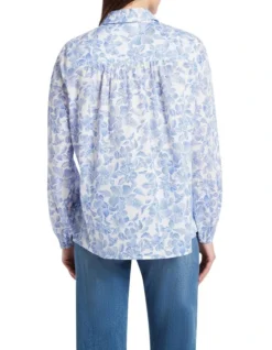 Masie Printed Cotton Blouse In White/Blue -Myer Fashion Store 928007020 3 720x928