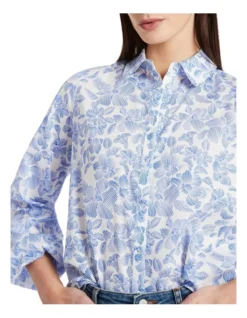 Masie Printed Cotton Blouse In White/Blue -Myer Fashion Store 928007020 4 720x928