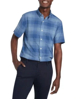 Asher Short Sleeve Shirt In Blue Check