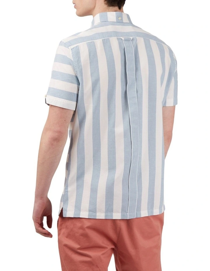 Ben Sherman Patchwork Candy Stripe Short Sleeve Shirt In White/Blue 4 Ben Sherman Patchwork Candy Stripe Short Sleeve Shirt In White/Blue - Image 2