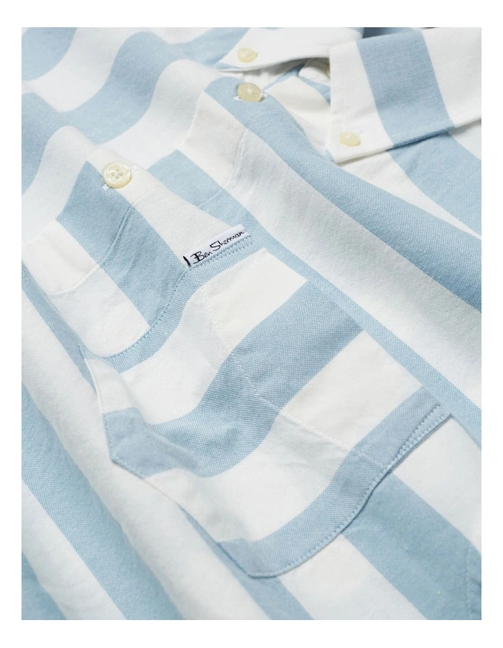 Ben Sherman Patchwork Candy Stripe Short Sleeve Shirt In White/Blue 6 Ben Sherman Patchwork Candy Stripe Short Sleeve Shirt In White/Blue - Image 4
