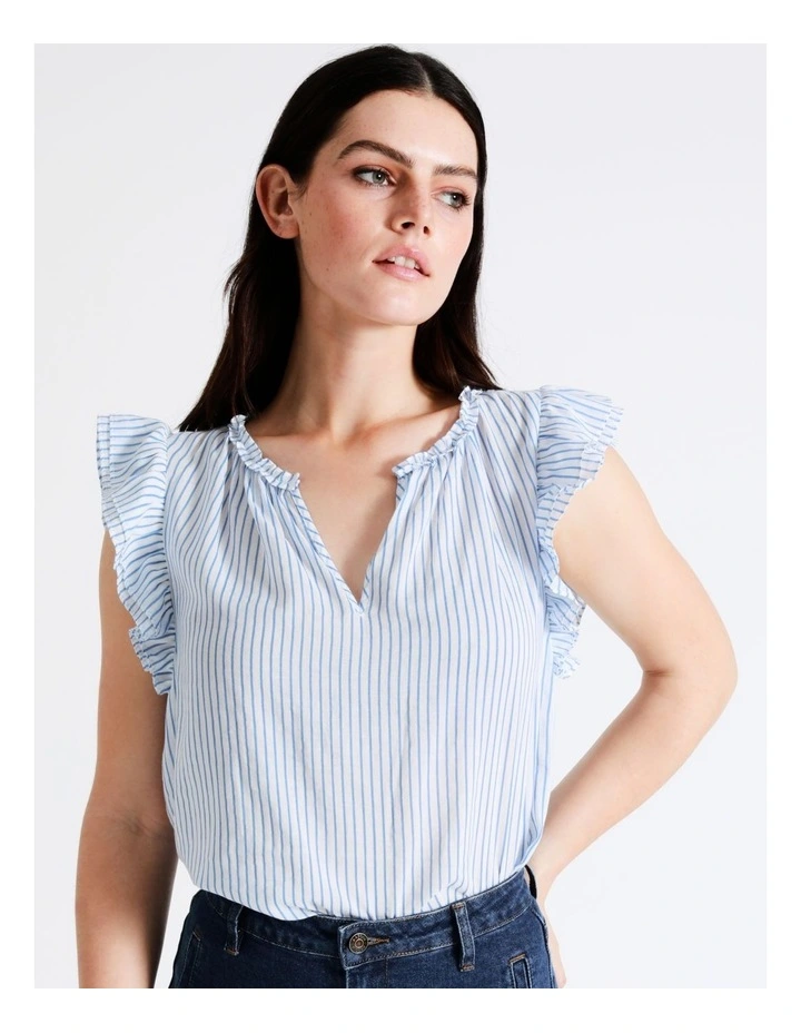 Basque Organic Cotton Blend Ruffle Shoulder Top In Assorted 4 Basque Organic Cotton Blend Ruffle Shoulder Top In Assorted - Image 2