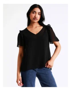 Basque Flutter Sleeve Top In Black -Myer Fashion Store 928701640 4 720x928