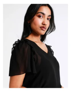 Basque Flutter Sleeve Top In Black -Myer Fashion Store 928701640 7 720x928