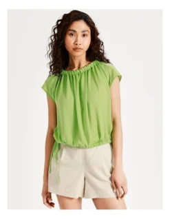 Bruised Recycled Poly Top In Lime