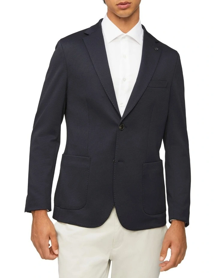 Calvin Klein Puppytooth Knit Blazer In Navy 3 Calvin Klein Puppytooth Knit Blazer In Navy