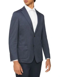 Calvin Klein Stripe Knit Blazer In Navy