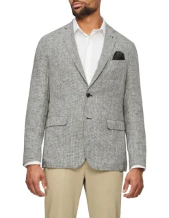 Puppytooth Linen Blazer In Black