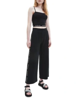 Calvin Klein Jeans Logo Tape Wide Leg Jog Pants In Black