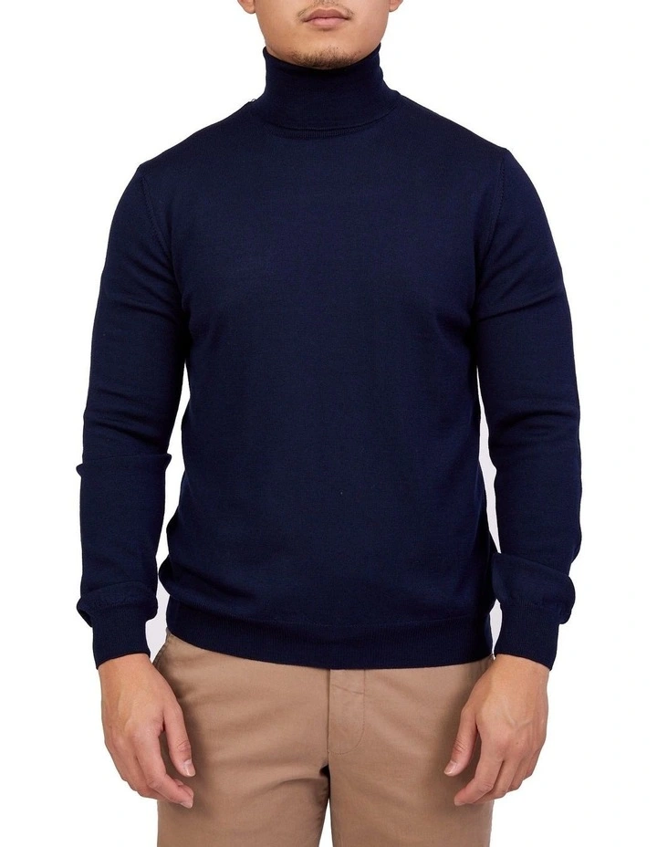 Merino Roll Neck In Navy 3 Merino Roll Neck In Navy