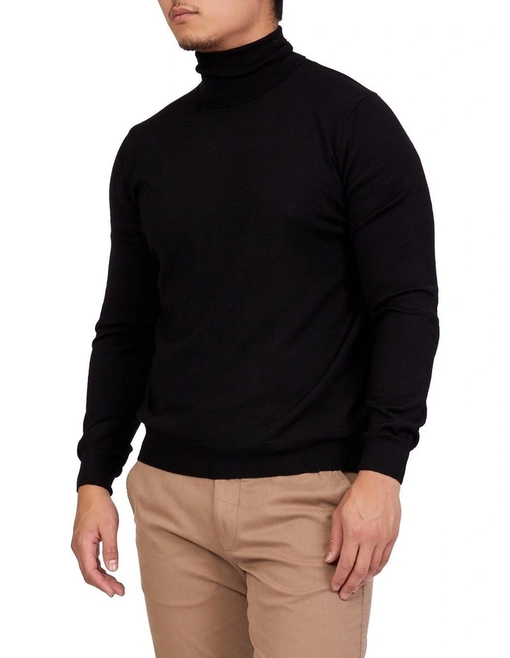 Merino Roll Neck In Black 3 Merino Roll Neck In Black