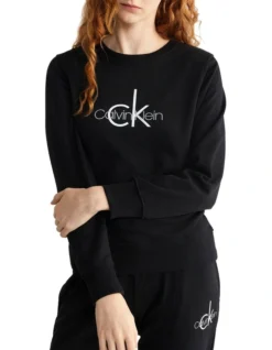 Calvin Klein Logo Lounge Refresh Long Sleeve Sweatshirt In Black