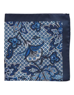 Cambridge Foulard Floral Silk Pocket Square In Blue