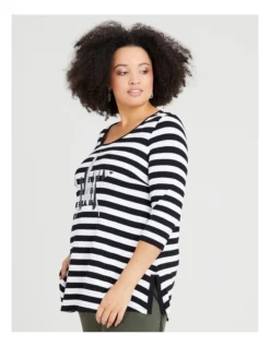 Natural Shining Star Stripe Top In Black/White -Myer Fashion Store 930173680 3 720x928