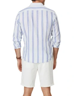 Tailored Linen Blend Stripe Long Sleeve Shirt In Pale Blue -Myer Fashion Store 930762010 3 1 720x928