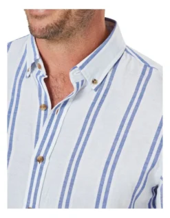Tailored Linen Blend Stripe Long Sleeve Shirt In Pale Blue -Myer Fashion Store 930762010 5 1 720x928