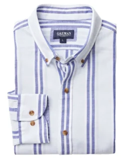 Tailored Linen Blend Stripe Long Sleeve Shirt In Pale Blue -Myer Fashion Store 930762010 6 720x928