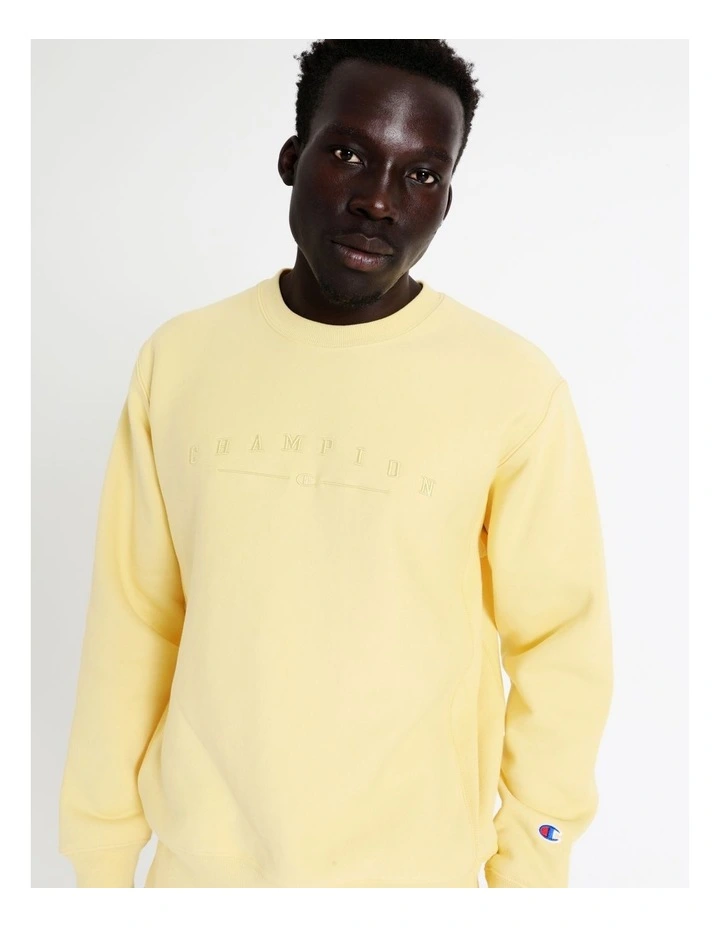Champion Reverse Weave 2K Logo Crew Fleece In Yellow 6 Champion Reverse Weave 2K Logo Crew Fleece In Yellow - Image 4