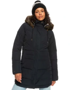 Roxy Ellie Longline Hooded Jacket In Black