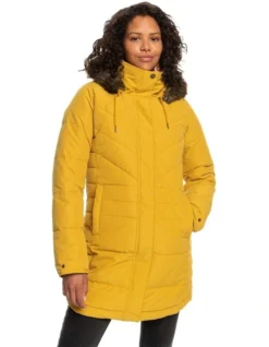 Roxy Ellie Longline Hooded Jacket In Yellow