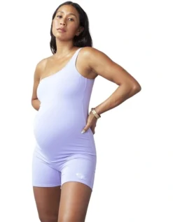 Roxy Kelia Asymmetrical Workout Bodysuit In Lavender