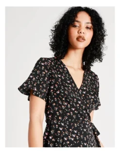 Vero Moda Henna Wrap Frill Dress In Black Olga -Myer Fashion Store 933213520 3 720x928