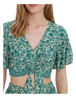 Vero Moda Sana Short Sleeve Knot Top In Green Multi 9 Vero Moda Sana Short Sleeve Knot Top In Green Multi -Myer Fashion Store 933221980 4 720x928