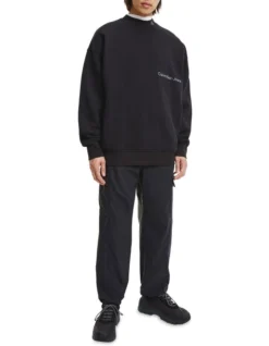 Calvin Klein Jeans Off Placed Institutional Cotton Fleece Sweatshirt In Black -Myer Fashion Store 934269310 3 720x928