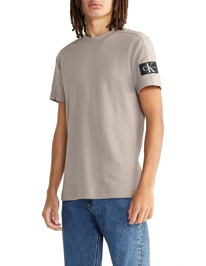 Calvin Klein Jeans Badge Waffle Blocking Tee In Perfect Taupe 3 Calvin Klein Jeans Badge Waffle Blocking Tee In Perfect Taupe