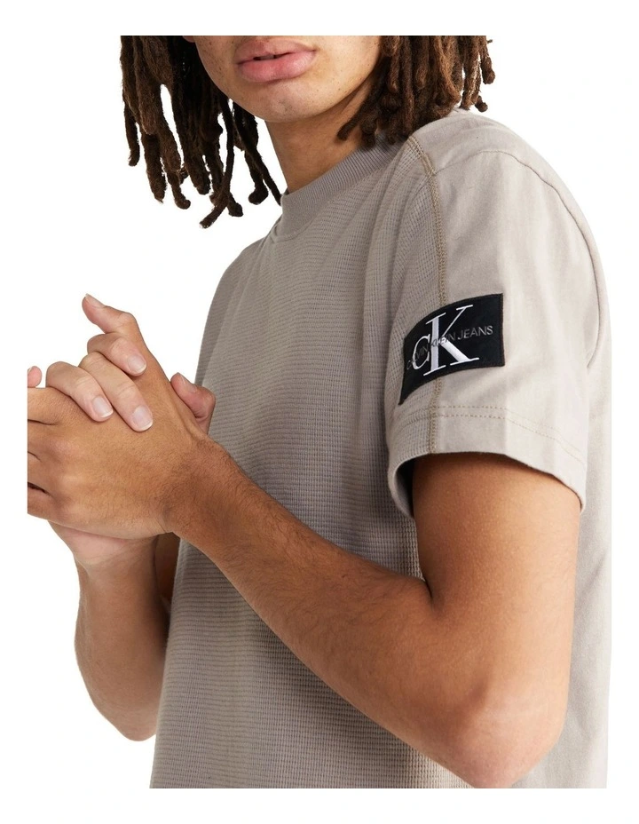 Calvin Klein Jeans Badge Waffle Blocking Tee In Perfect Taupe 5 Calvin Klein Jeans Badge Waffle Blocking Tee In Perfect Taupe - Image 3