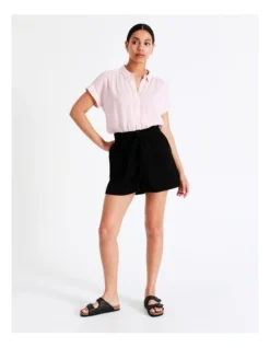 Recycled Blend Belted Denim Short In Black