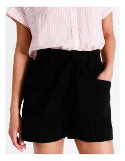 Recycled Blend Belted Denim Short In Black -Myer Fashion Store 934614010 6 720x928
