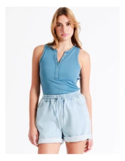 Recycled Blend Knitted Denim Short In Stone Rinse -Myer Fashion Store 934614640 2 720x928