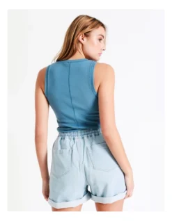 Recycled Blend Knitted Denim Short In Stone Rinse -Myer Fashion Store 934614640 6 720x928