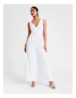 Wide Leg V-Neck Recycled Blend Jumpsuit In White 12 Wide Leg V-Neck Recycled Blend Jumpsuit In White -Myer Fashion Store 934715620 4 720x928