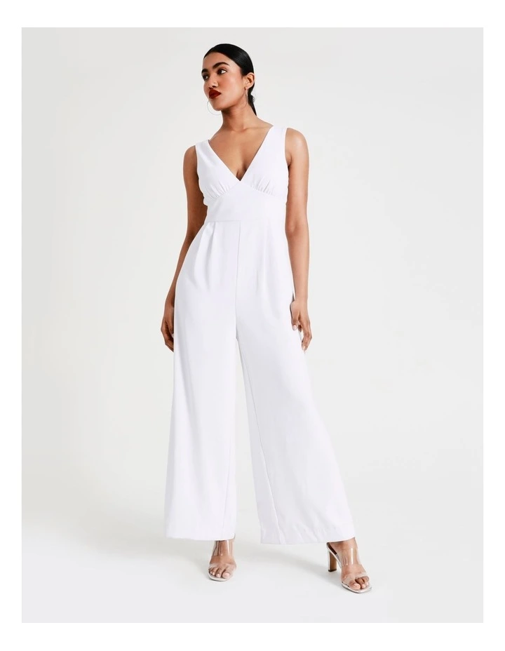 Wide Leg V-Neck Recycled Blend Jumpsuit In White 6 Wide Leg V-Neck Recycled Blend Jumpsuit In White - Image 4